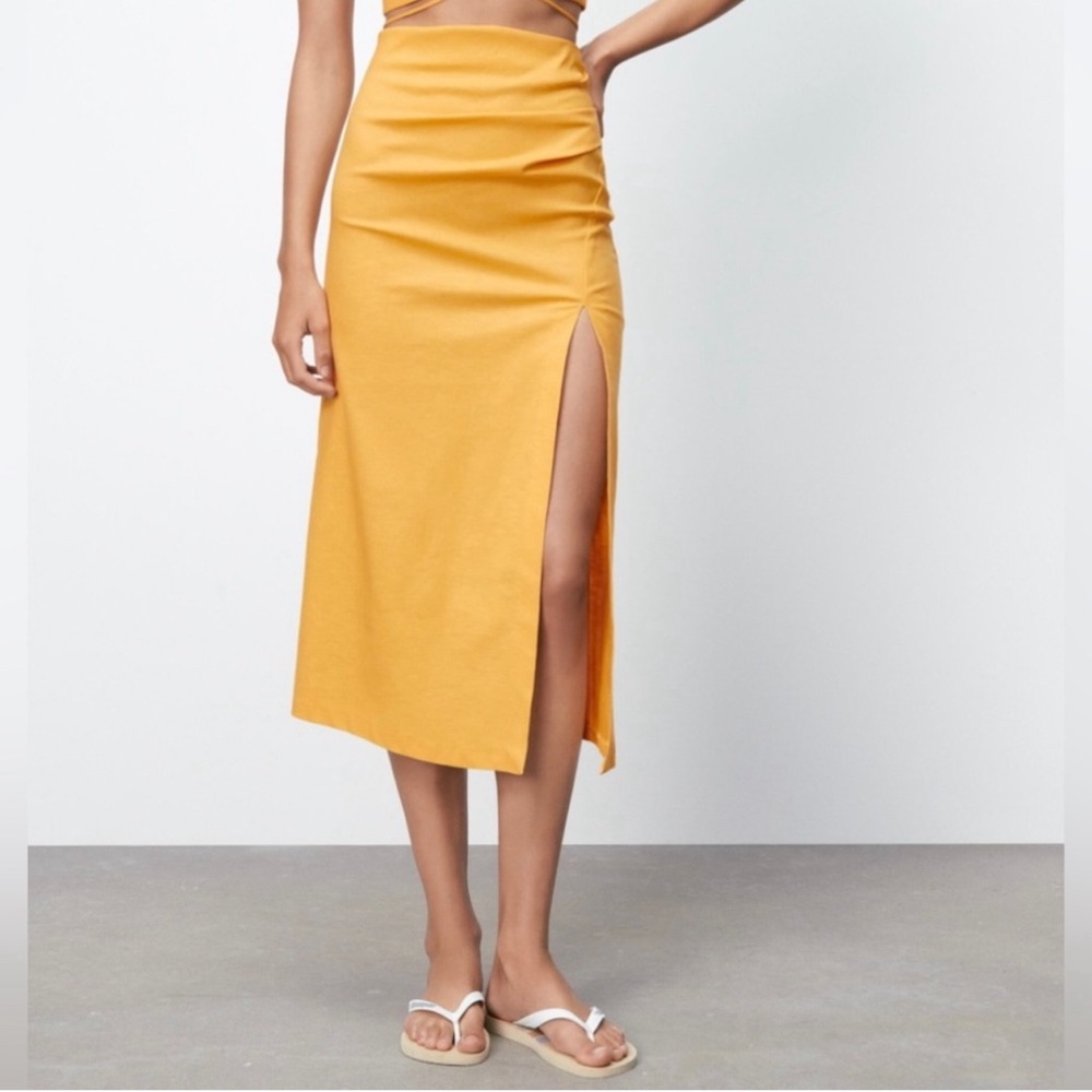 ZARA LINEN BLEND SKIRT WITH RUCHING